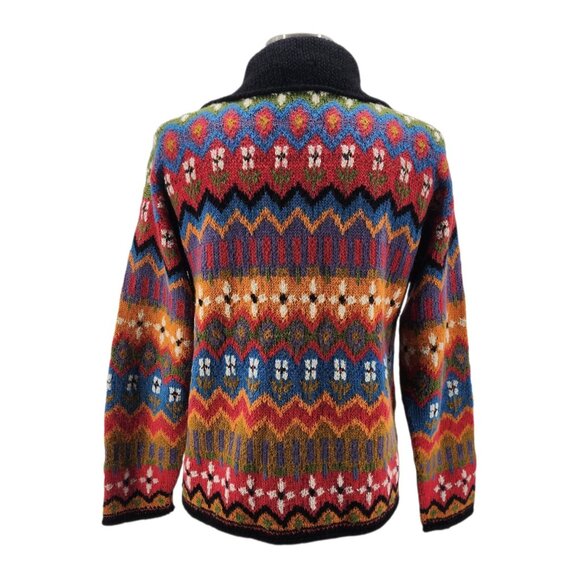 Planet Earth Sweaters Womens Medium Cardigan Llama Floral Multicolor Knit Zipper - Picture 4 of 8